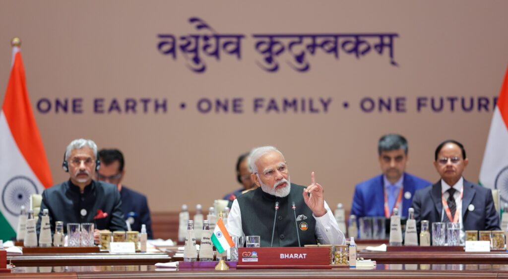 Prime Minister Narendra Modi welcomes world leaders to the G20 2023 Summit in Delhi, India, fostering global cooperation.